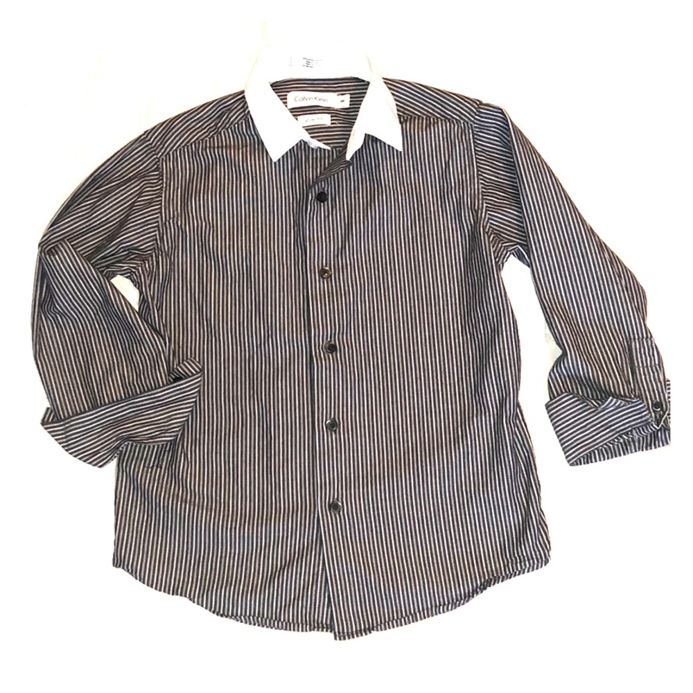 Calvin Klein slim fit button down, gray and white